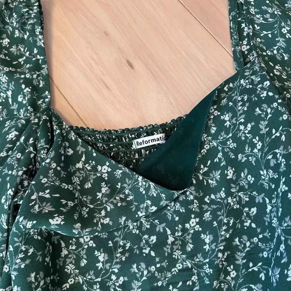 Reformation Pinto Top Green Floral Long Sleeve Women’s 8